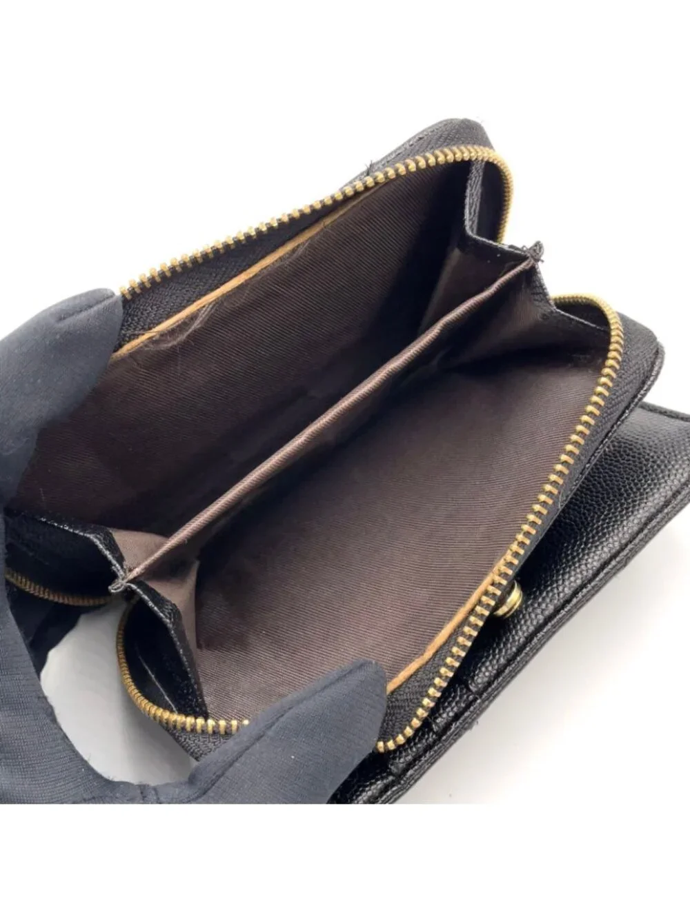 Saint Laurent Paris Monogram Compact Zip Around Leather Black Wallet Gold - Picture 3 of 15